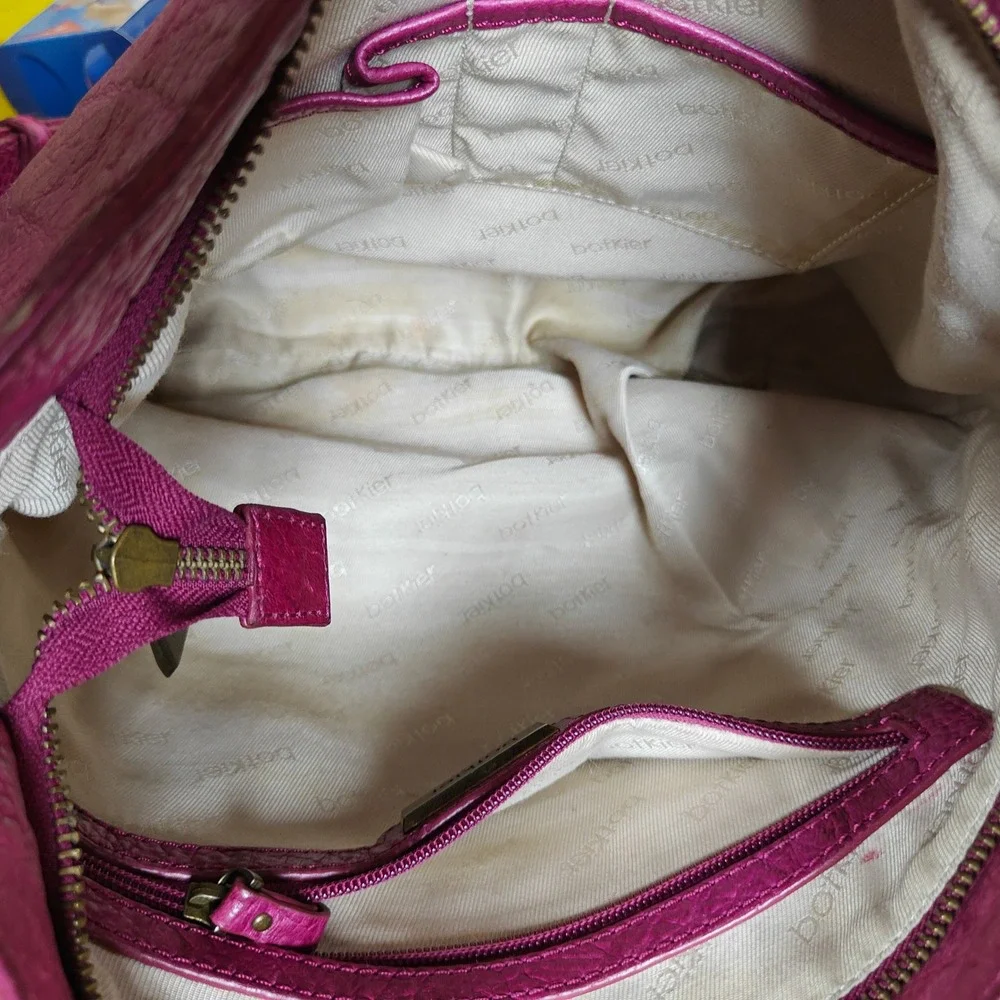 Botkier Fuchsia Pink Pebbled Leather Hobo Shoulder Bag Crossbody Brass Hardware
